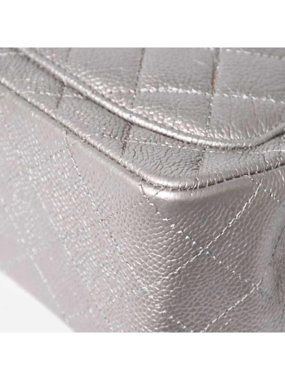 Chanel Mini Quilted 17 S Flap S Chain Shoulder Bag CC Logo Caviar Leather Silver
